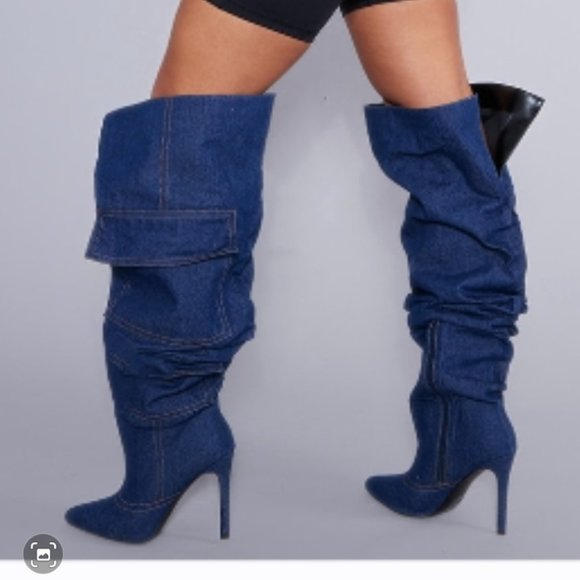 Shoes - Tall denim slouchy boots